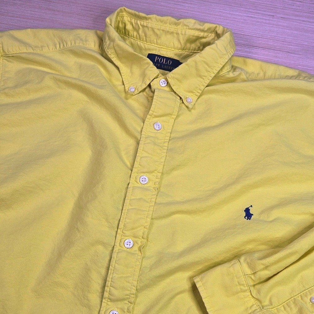 Polo Ralph Lauren Button Down Mens 2XB Yellow Long Sleeve Oxford Big & Tall